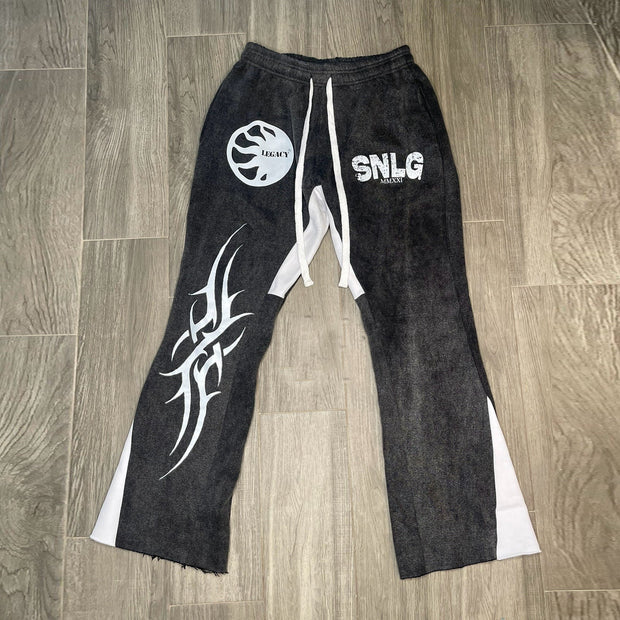 Personalized contrasting print casual flared pants