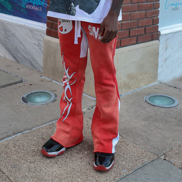 Personalized contrasting print casual flared pants