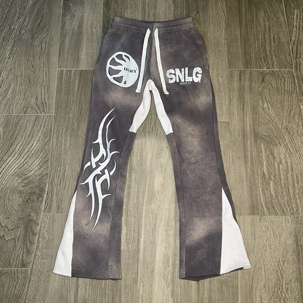 Personalized contrasting print casual flared pants