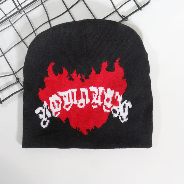 Trendy pullover love flame jacquard knitted hat
