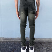 Retro Hip Hop Washed Ripped Hem Zipper Design Slim Jeans Trousers