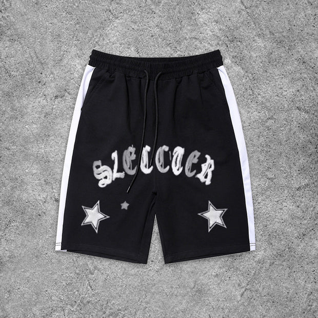 Street Colorblock Letter Print Shorts