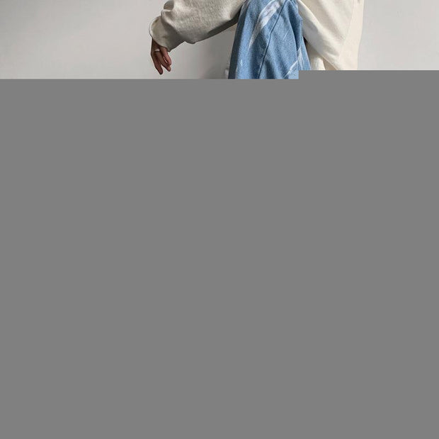 Black tie-dye jeans men's straight chic loose and handsome American oversize pants high street ins tide brand