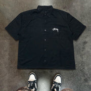 Character Letters Print Button Short Sleeve Shirt