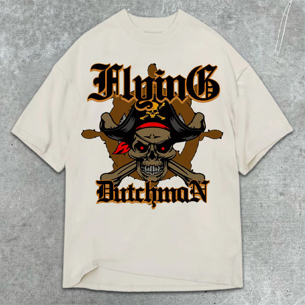 Captain Skull Graphic Print Short Sleeve T-Shirt