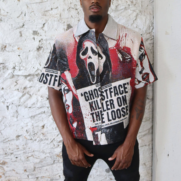 Skull tapestry print short-sleeved shirt jacket