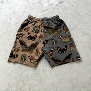 Contrast stitching butterfly print retro casual shorts