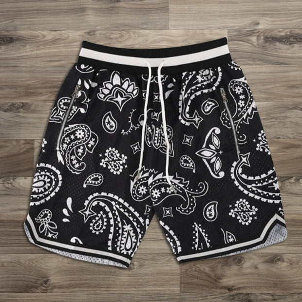 Paisley Print Contrast Elastic Shorts