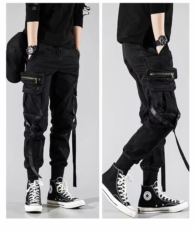 Paratrooper pants with streamers and multi-pockets
