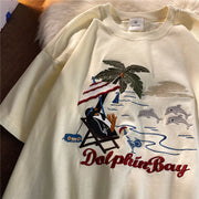 Coconut tree print American casual short-sleeved T-shirt