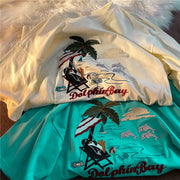 Coconut tree print American casual short-sleeved T-shirt