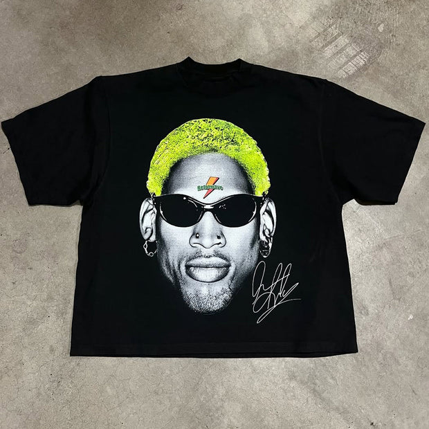 Casual Character Portrait Print Short Sleeve T-Shirt