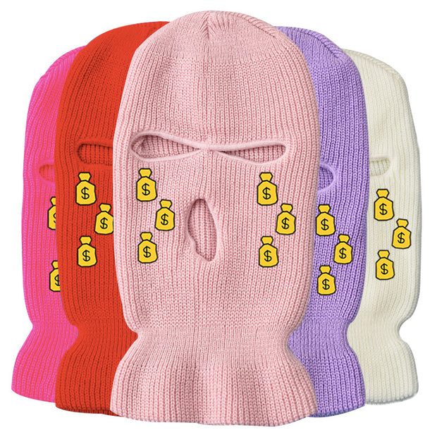 Tears of money embroidered three-hole hat warm ski mask