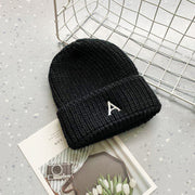 Letter embroidered woolen warm ear protection knitted hat
