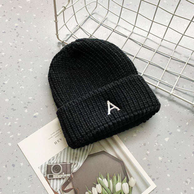 Letter embroidered woolen warm ear protection knitted hat