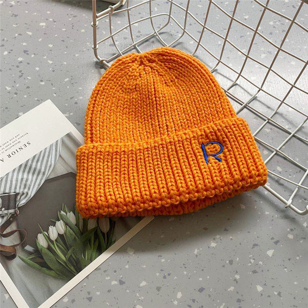Letter embroidered woolen warm ear protection knitted hat
