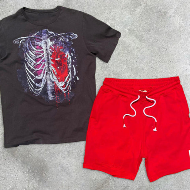 Skull Graphic Print Short Sleeve Two-Piece Shorts