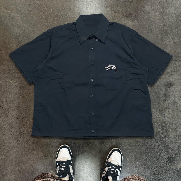 Casual Letters Billiards Print Button Short Sleeve Shirt