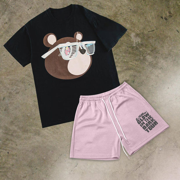 Bear Retro Street Short Sleeve Shorts Set
