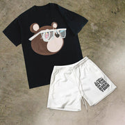 Bear Retro Street Short Sleeve Shorts Set