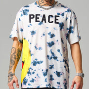 Smiley print street tie-dye casual loose short-sleeved T-shirt