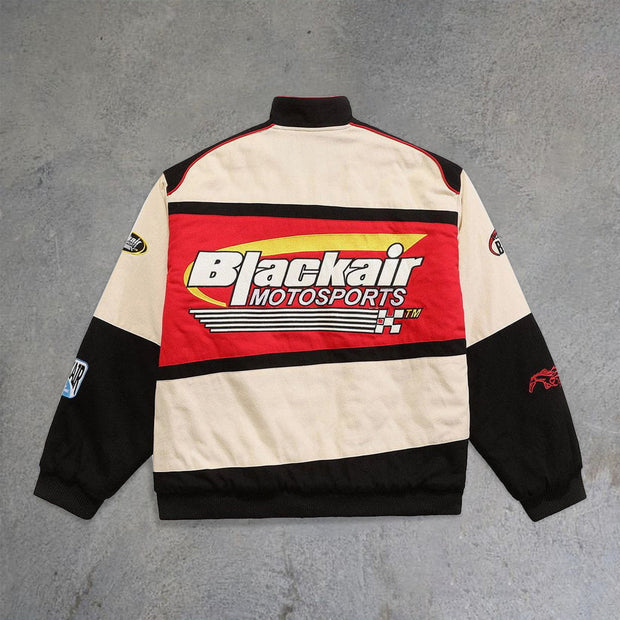 Street style statement color contrast racing jacket