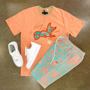 Casual printed short sleeve shorts suit