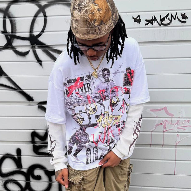 War Child Casual Street Retro Stitching Long Sleeve T-shirt