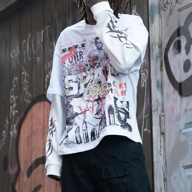 War Child Casual Street Retro Stitching Long Sleeve T-shirt