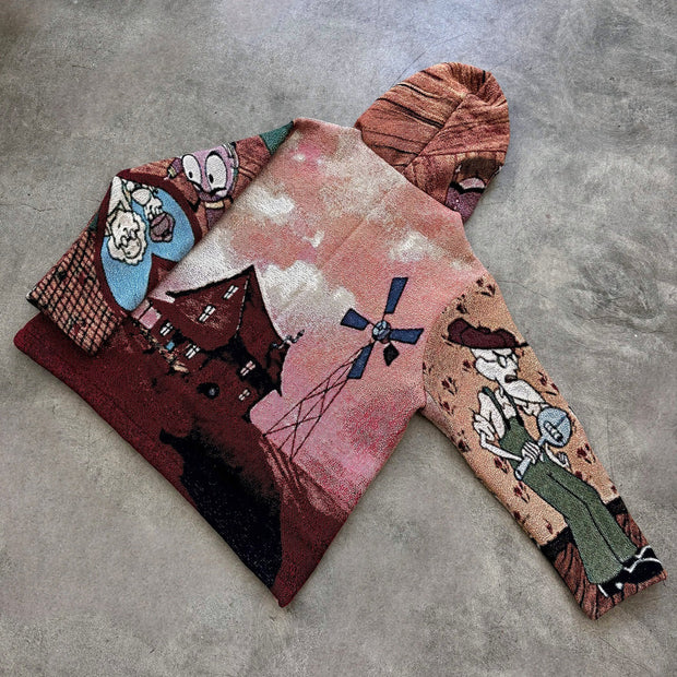 Cartoon House Print Long Sleeve Hoodies