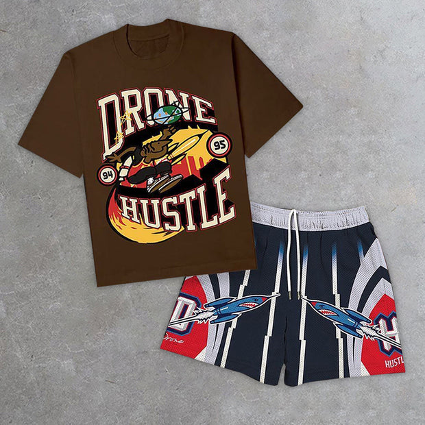 Casual Street Mesh T-Shirt Shorts Two-Piece Set