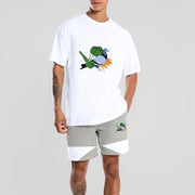 Casual fashion bird print short-sleeved shorts sports suit