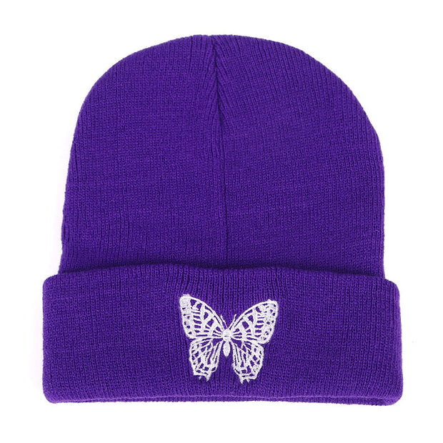 Butterfly embroidery knitted hat hip hop woolen cap warm cap cold cap