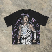 Tide brand retro fashion hip-hop print short-sleeved T-shirt