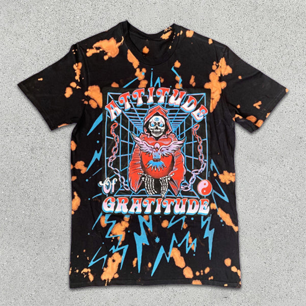 Tie-Dye Skull Graphic Print Short Sleeve T-Shirt