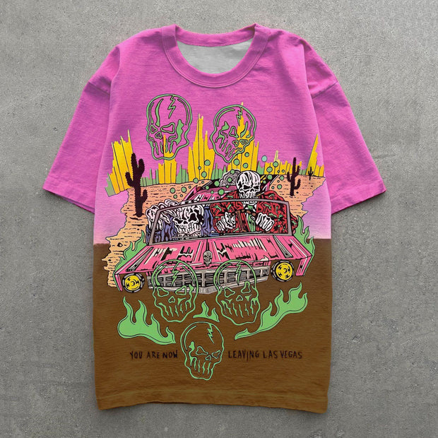Skull Graphic Gradient Print Short Sleeve T-Shirt