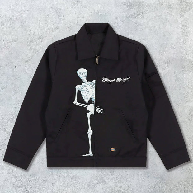 Skull Letters Print Long Sleeve Zipped Jacket