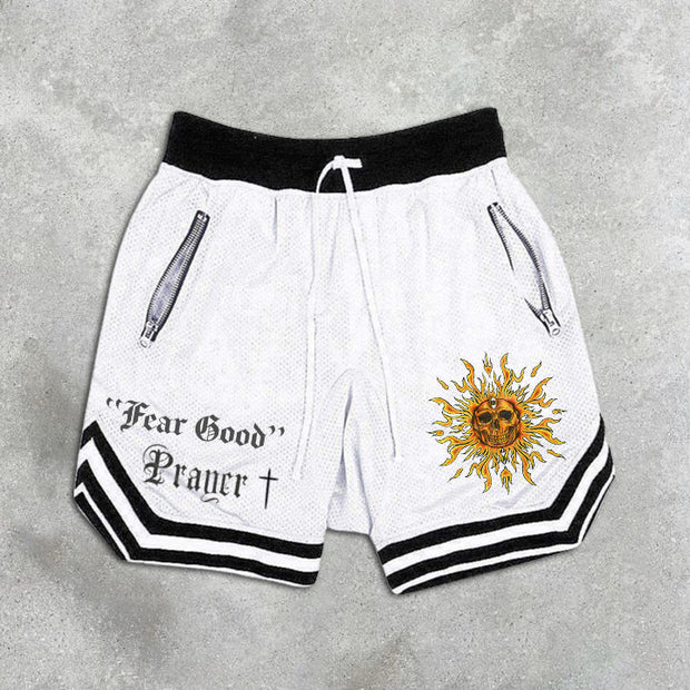 graphic print elastic shorts