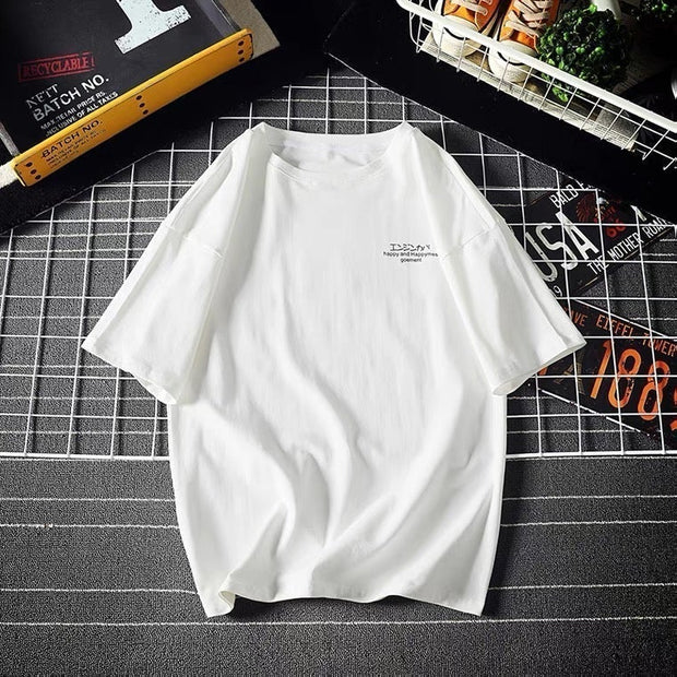 Fashion white print round neck short sleeve T-shirt