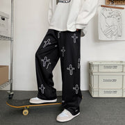 Black pants men's trend ins tide brand street retro cross full print casual pants cool trousers men and women trend