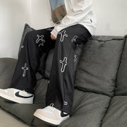 Black pants men's trend ins tide brand street retro cross full print casual pants cool trousers men and women trend