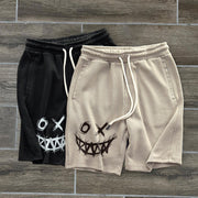 Vintage Evil Smiley Pattern Casual Shorts