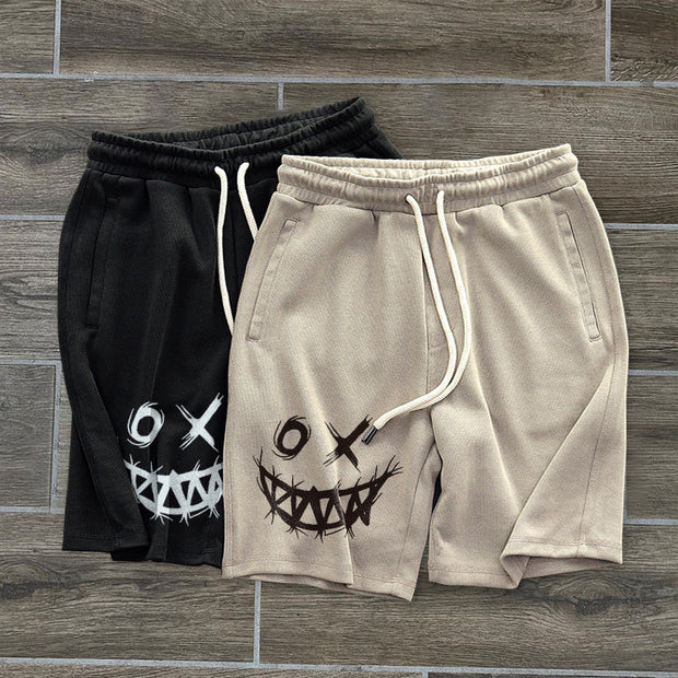 Vintage Evil Smiley Pattern Casual Shorts