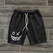 Vintage Evil Smiley Pattern Casual Shorts