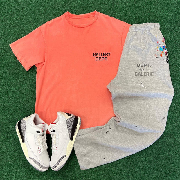 Letters Ink Print T-shirt Sweatpants Two Piece Set