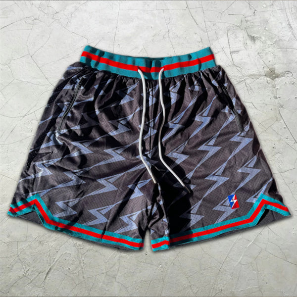 Lightning graphic print colorblock elastic shorts