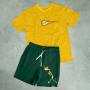 Fashion Funny Print Casual Loose Contrast Color Short Sleeve Shorts Suit