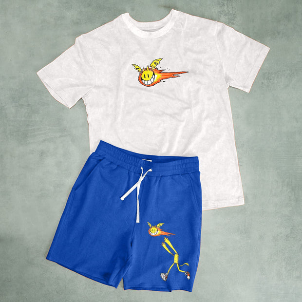 Fashion Funny Print Casual Loose Contrast Color Short Sleeve Shorts Suit