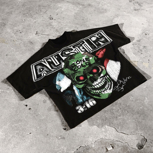Skull wrestling casual street print long sleeve T-shirt