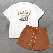 Retro trendy short-sleeved shorts suit
